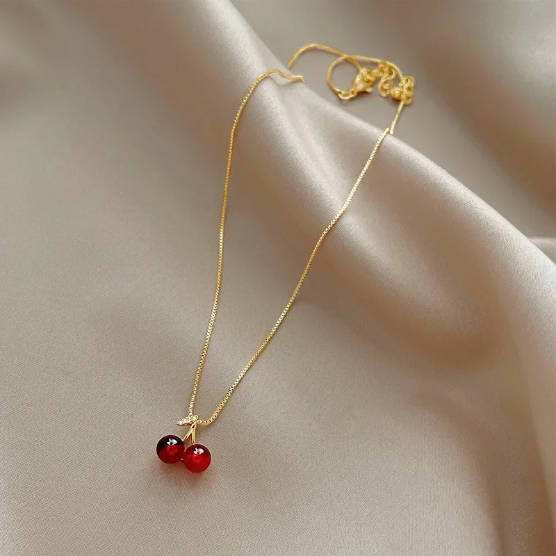 Wine Red Cherry Pendant Necklace elyndar