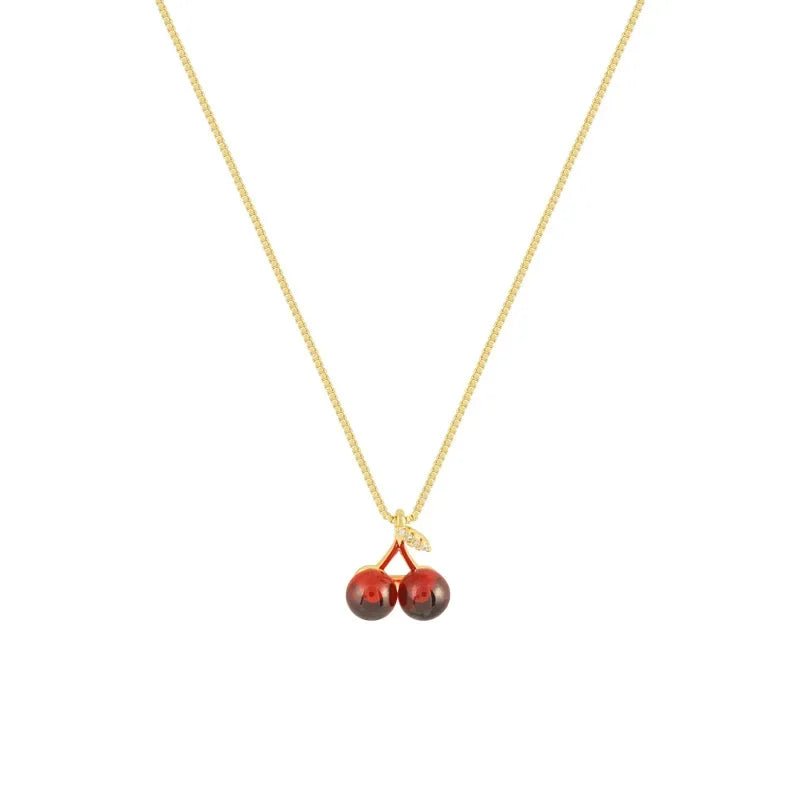 Wine Red Cherry Pendant Necklace elyndar