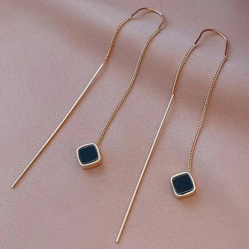 Gold Geometric Tassel Earrings – Korean Style for Women elyndar