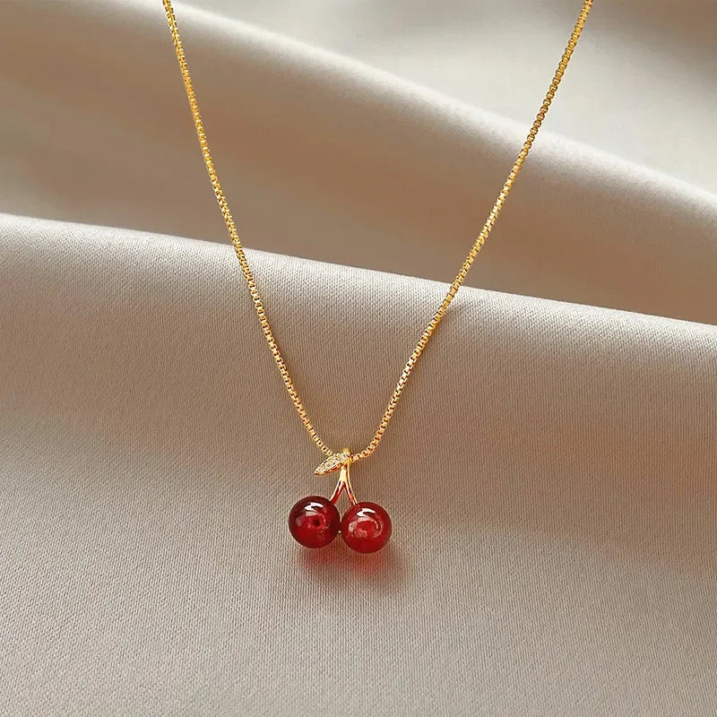 Wine Red Cherry Pendant Necklace elyndar
